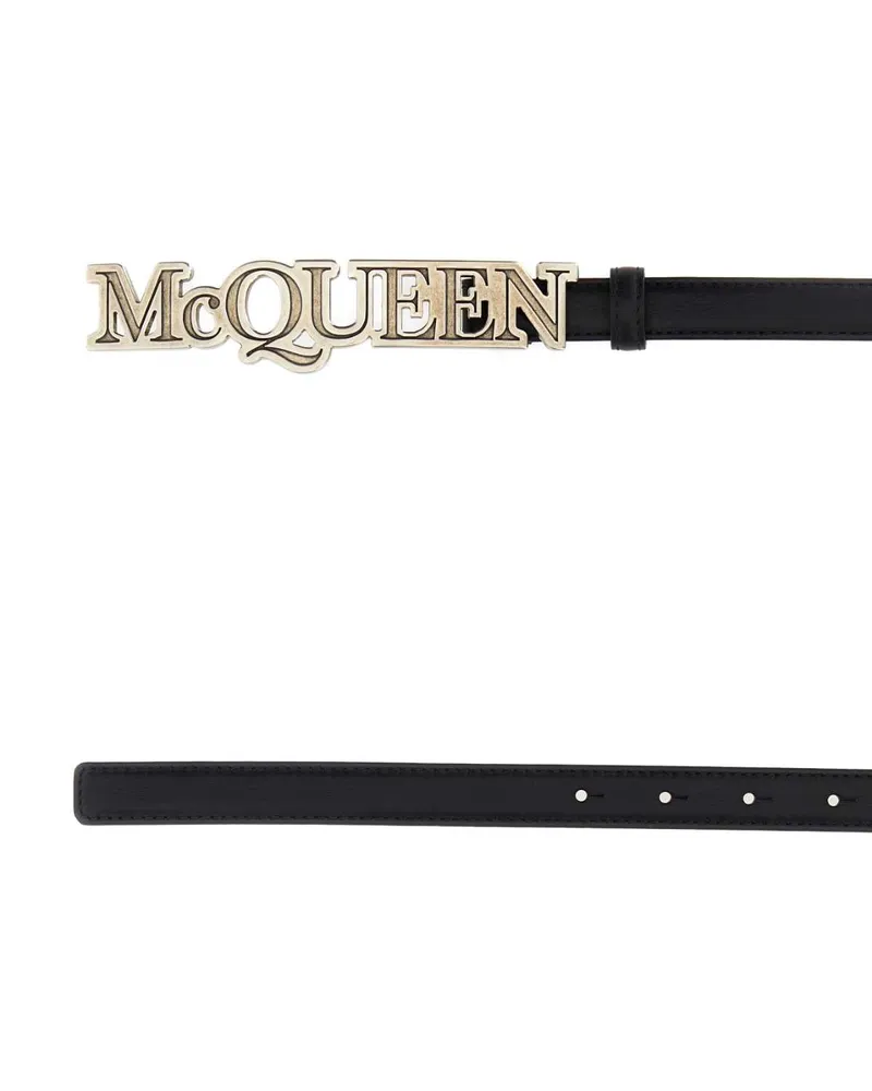 Alexander McQueen Men's Black Leather Belt Cinture Black