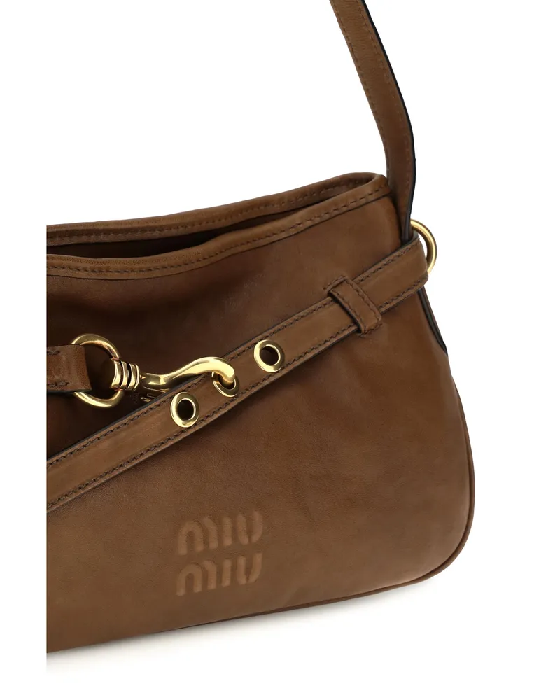 Miu Miu Women's Shoulder Bag Rovere Lambskin Leather Brown