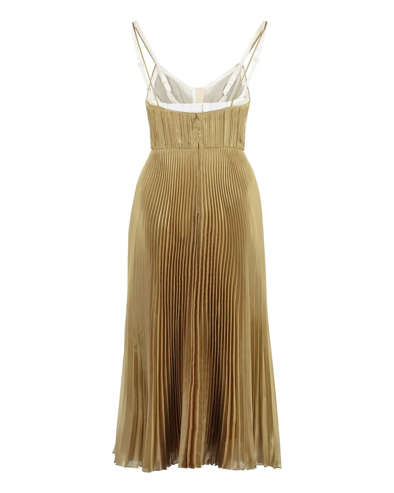 Prada Women's Pleated Midi Dress Gold Polyester Gold