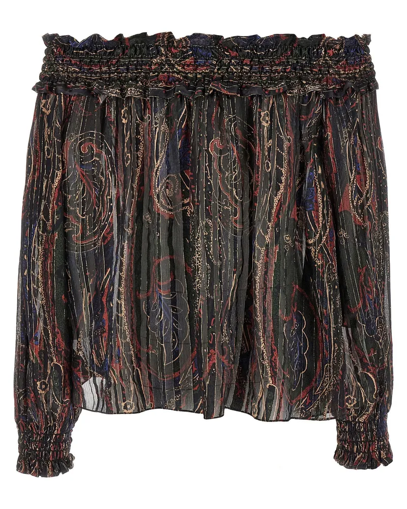 Saint Laurent Paisley Print Silk-Lurex Blouse — Black Black
