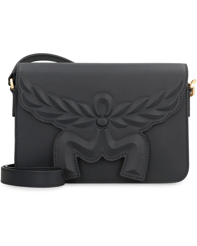 MCM Women's Himmel Leather Crossbody Bag Black Calfskin Shoulder Black
