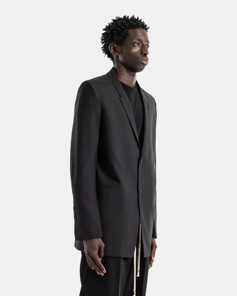 Rick Owens Longline with Structured Shoulders Blazer — Black Black