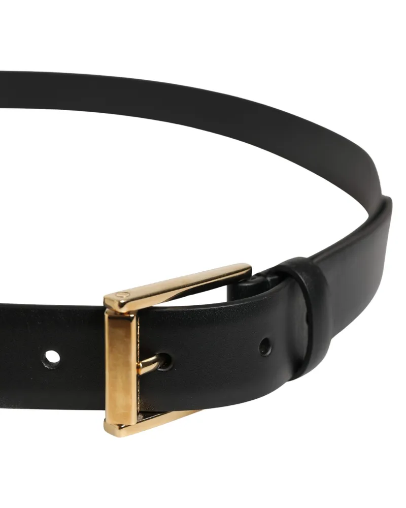 Dolce & Gabbana Men Black Classic Leather Metal Buckle Belt Calf Black