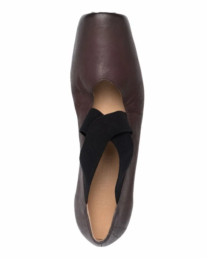 Uma Wang Leather Crossover Strap Flat — Brown Brown