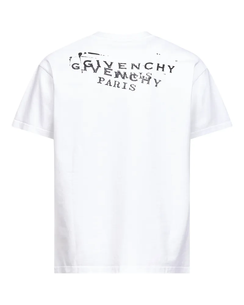 Givenchy Men's White Stamp Print T-Shirt Cotton T-Shirts And Polos White