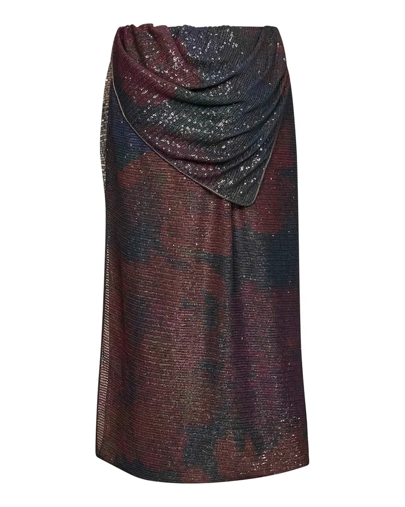 Maison Margiela Women's Midi Skirt Draped Sequin-Print Blue-Burgundy Multicolour Polyester Blue