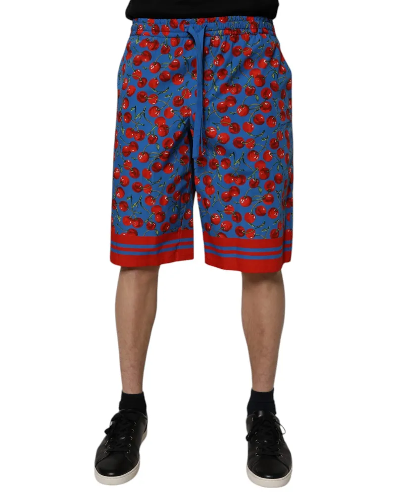 Dolce & Gabbana Blue Cherry Print Cotton Men Bermuda Shorts Elastane Blue