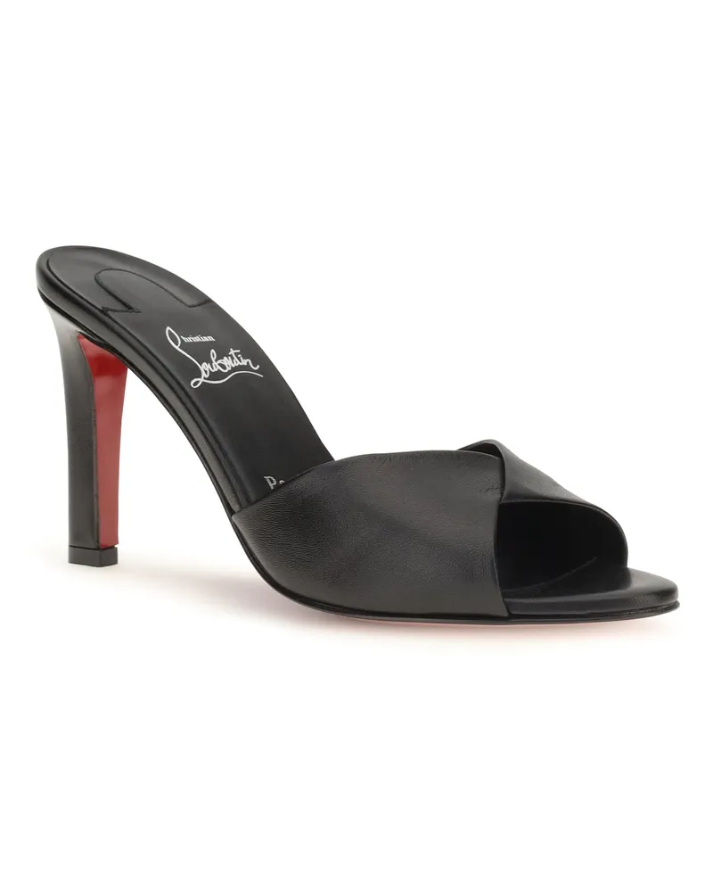 Christian Louboutin Women's Fanny Mules Sandals Black-Lin Black Calf Leather Bos Taurus Black/lin Black