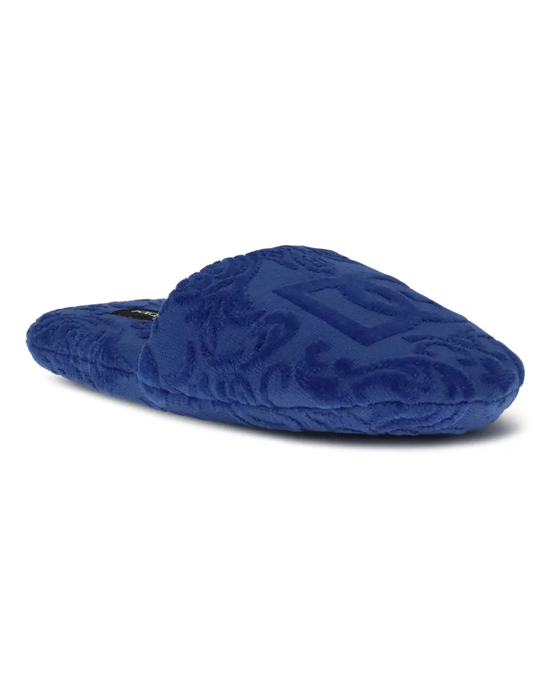 Dolce & Gabbana Unisex Jacquard Cotton Terry Slippers Blu Extras Blue