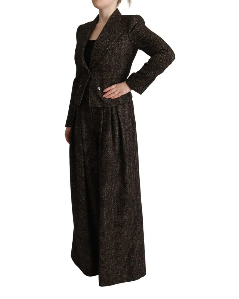 Dolce & Gabbana Women Dark Brown Wool Single Breasted 2 Pc Jacket Pants Alpaca Nylon Brown