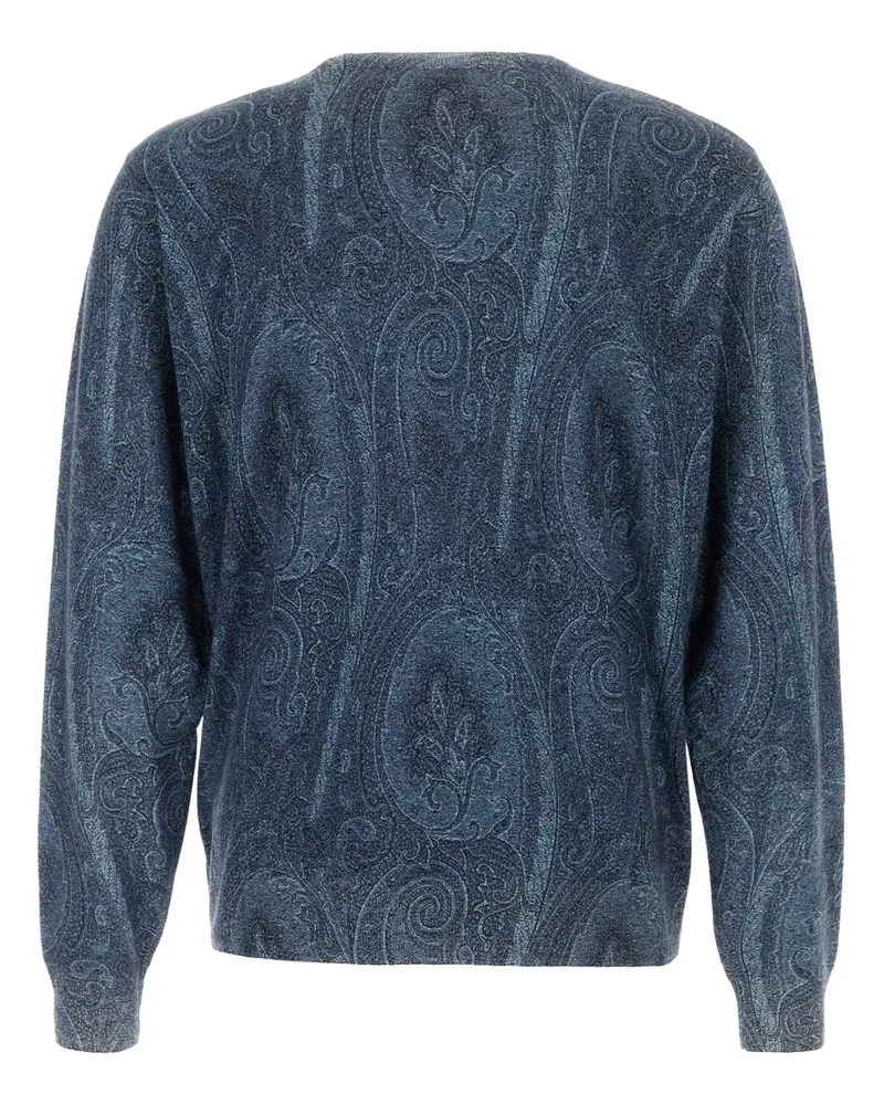 Etro Men's Embroidered Silk Blend Sweater X0883 Exterior: Cashmere Maglieria Blue