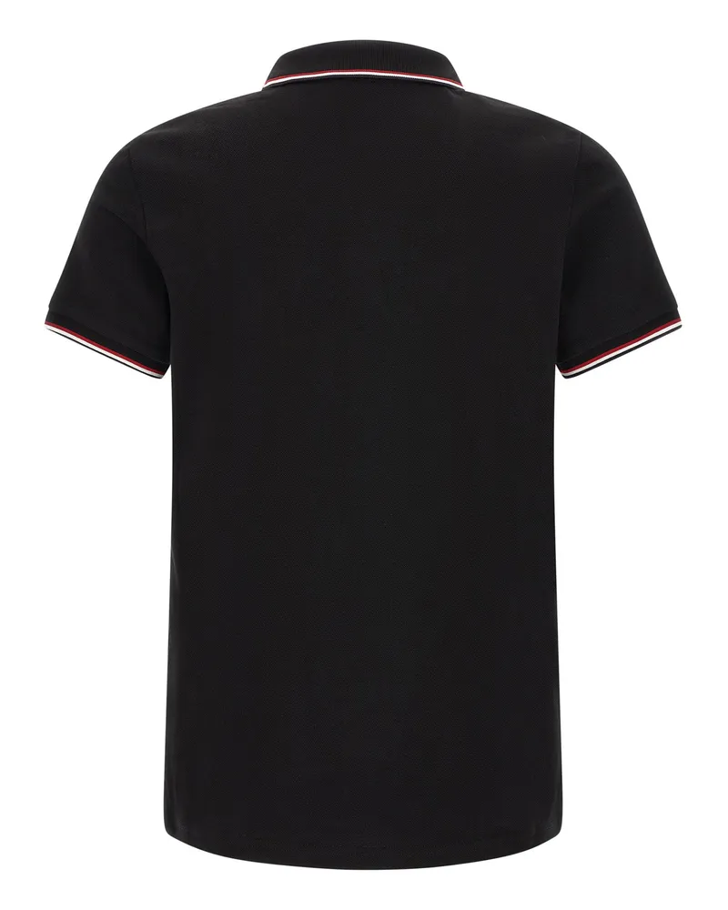 Moncler Tricolor Trim Cotton Piqué Polo Shirt — Black Black