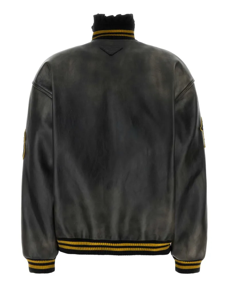 Prada Women's Black Leather Jacket Nero Vitello Giacche Pelle Black