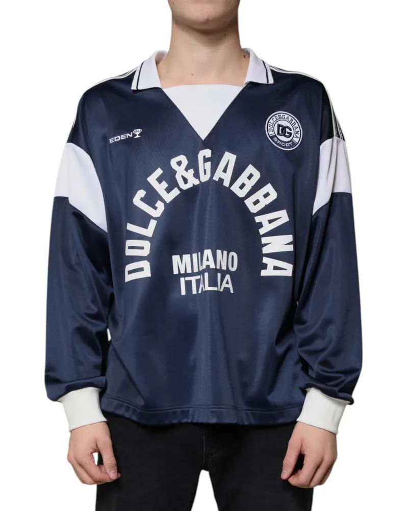 Dolce & Gabbana Men's Blue White Milano Long Sleeve Jersey T-Shirt And Polyester Navy