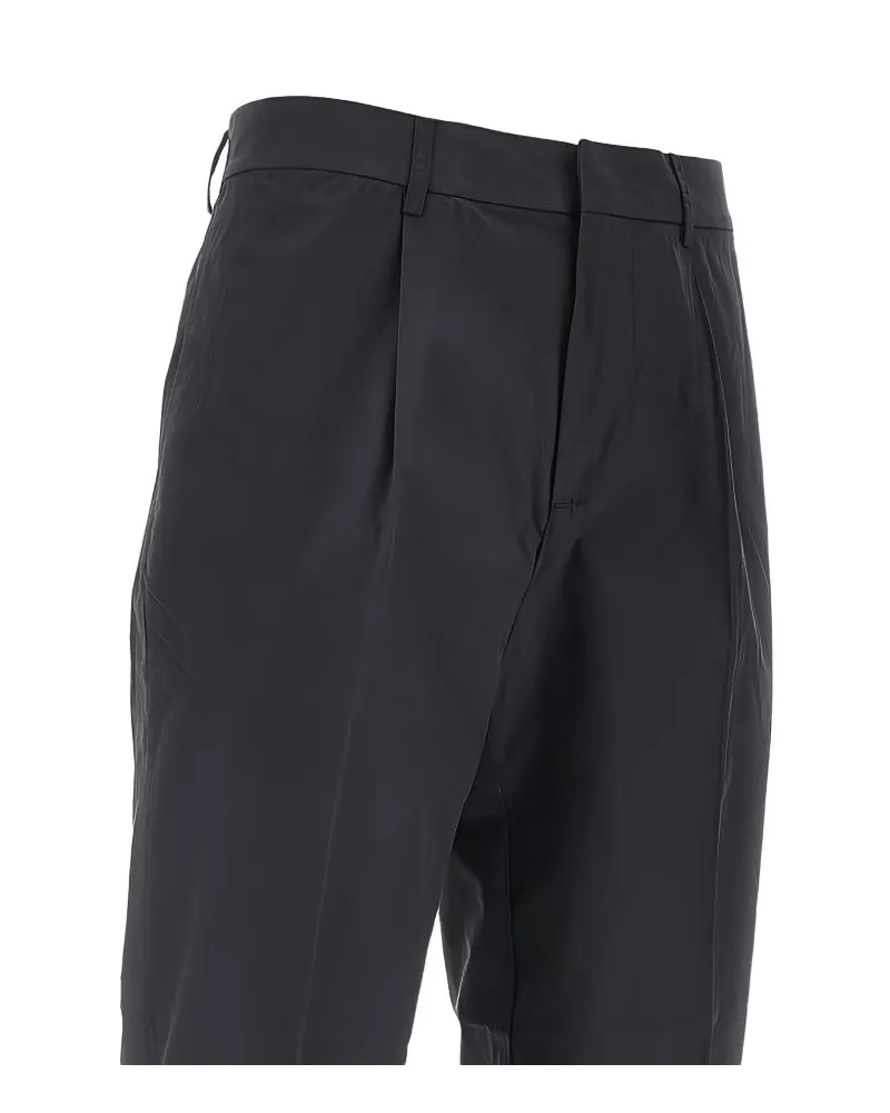 Emporio Armani Pleated Cotton Chino Trousers — Navy Navy