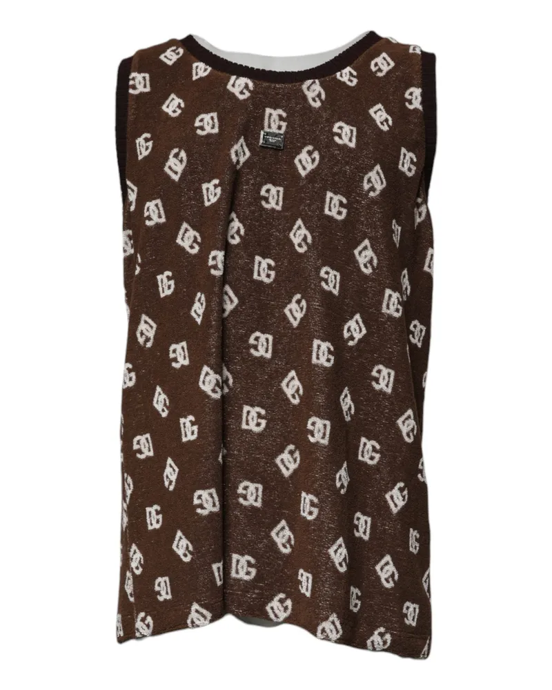Dolce & Gabbana Men's Brown Logo Monogram Cotton Crew Neck T-Shirt Nylon Brown