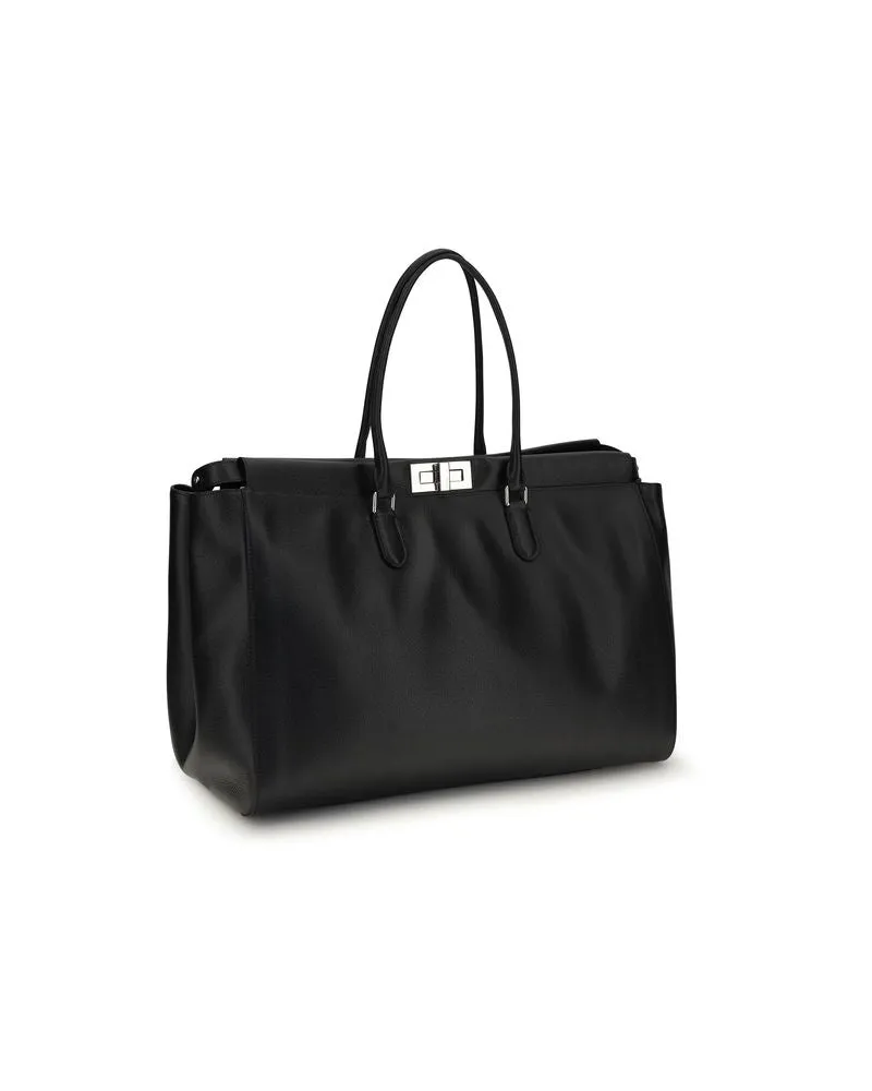 Fendi Peekaboo Calfskin Leather Shoulder Bag — Black Black
