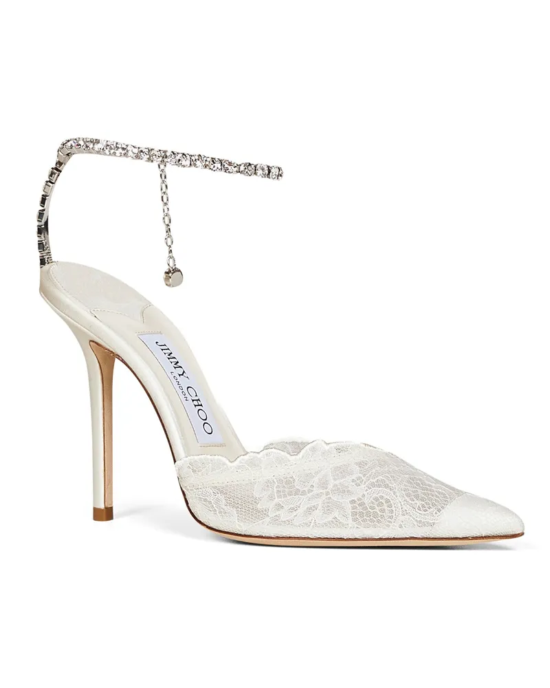 Jimmy Choo Women's Pumps Saeda 100 Ivory Lace Polyamide High Heel Shoes White