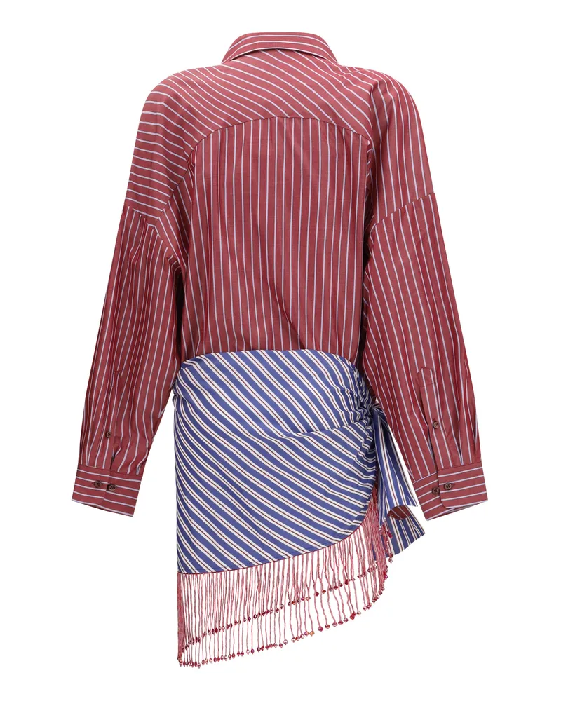 ANDAMANE Patchwork Striped Cotton Shirt Dress — Red Red