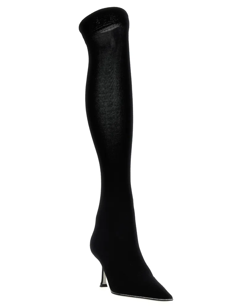 René Caovilla Women's Black Leather Over The Knee Shoe Black