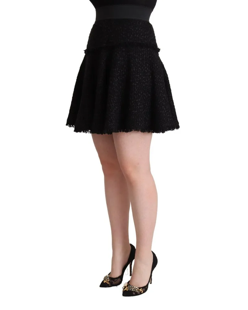 Dolce & Gabbana Women Black Knitted Nylon High Waist Mini A-Line Skirt Black