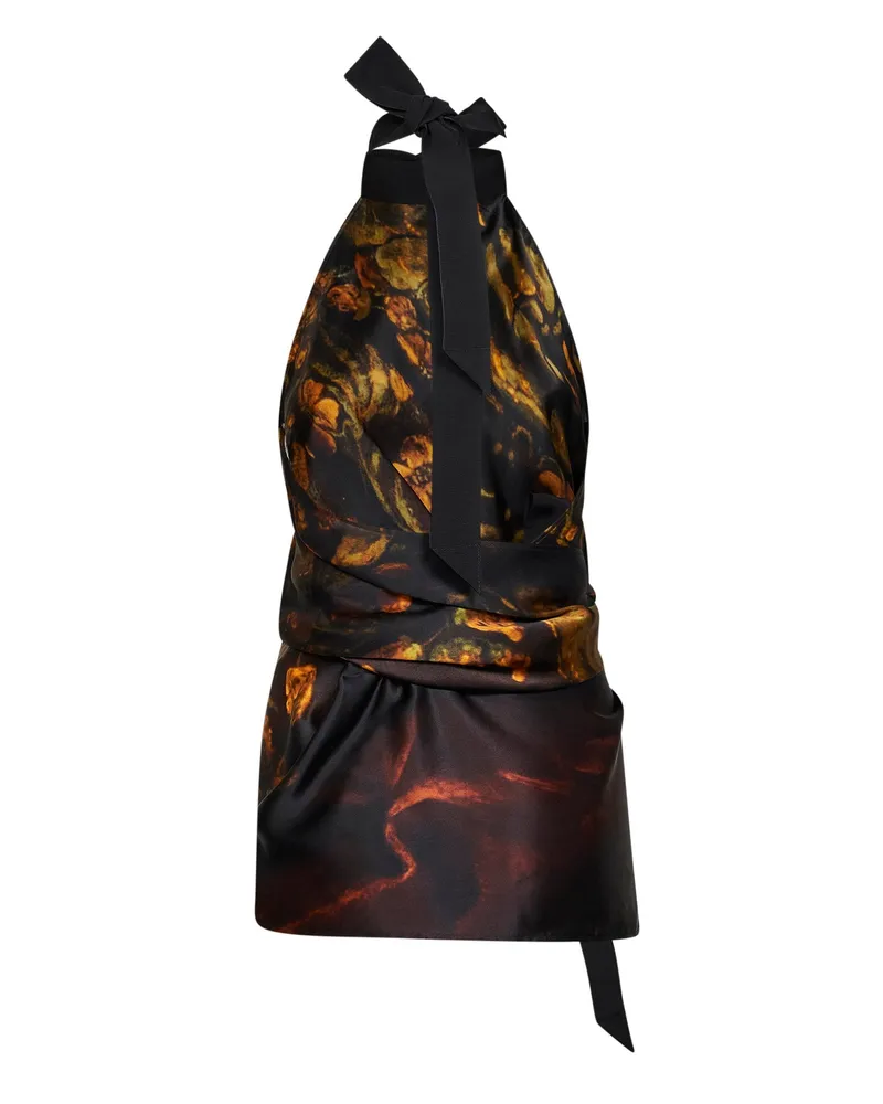 Dries van Noten Silk Flemish Painting Print Wrap Top — Black Black