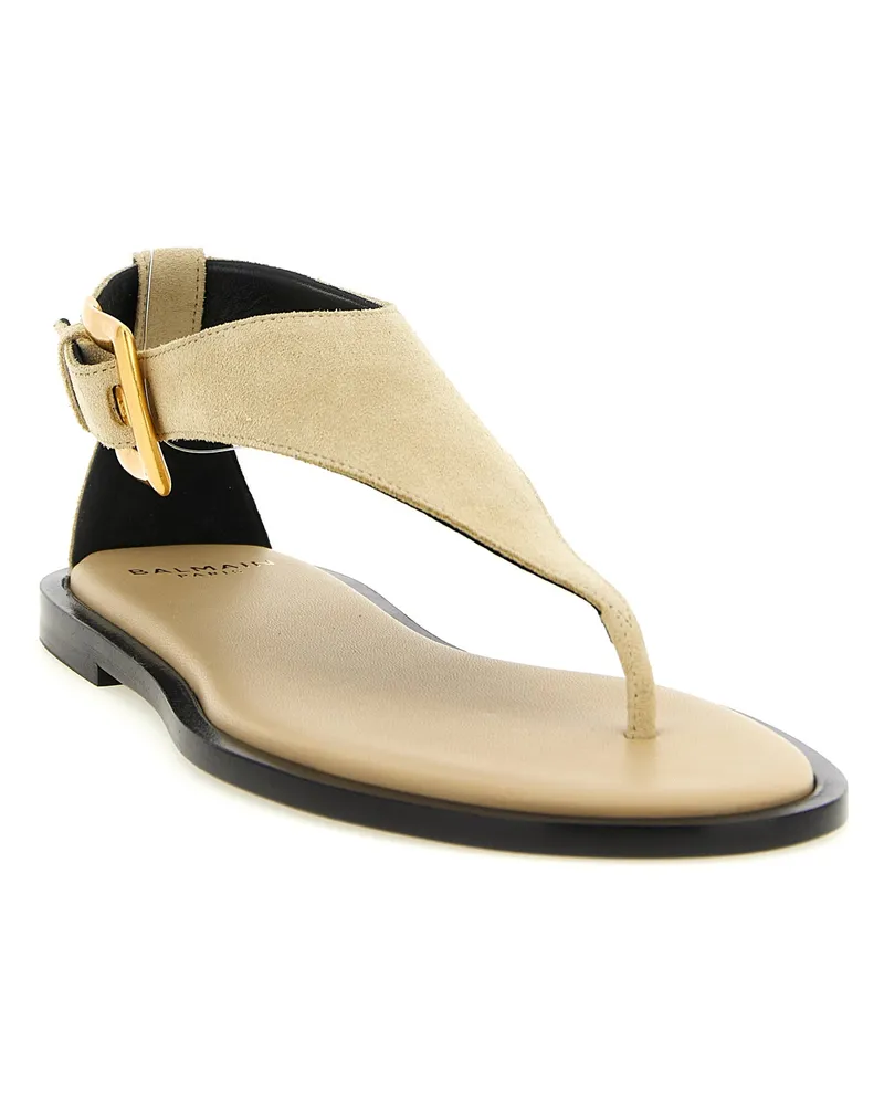 Balmain Women's Beige Calfskin Flat Sandals Beige
