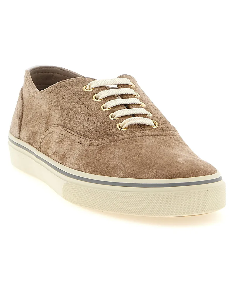 Brunello Cucinelli Suede Lace-Up Sneaker — Beige Beige
