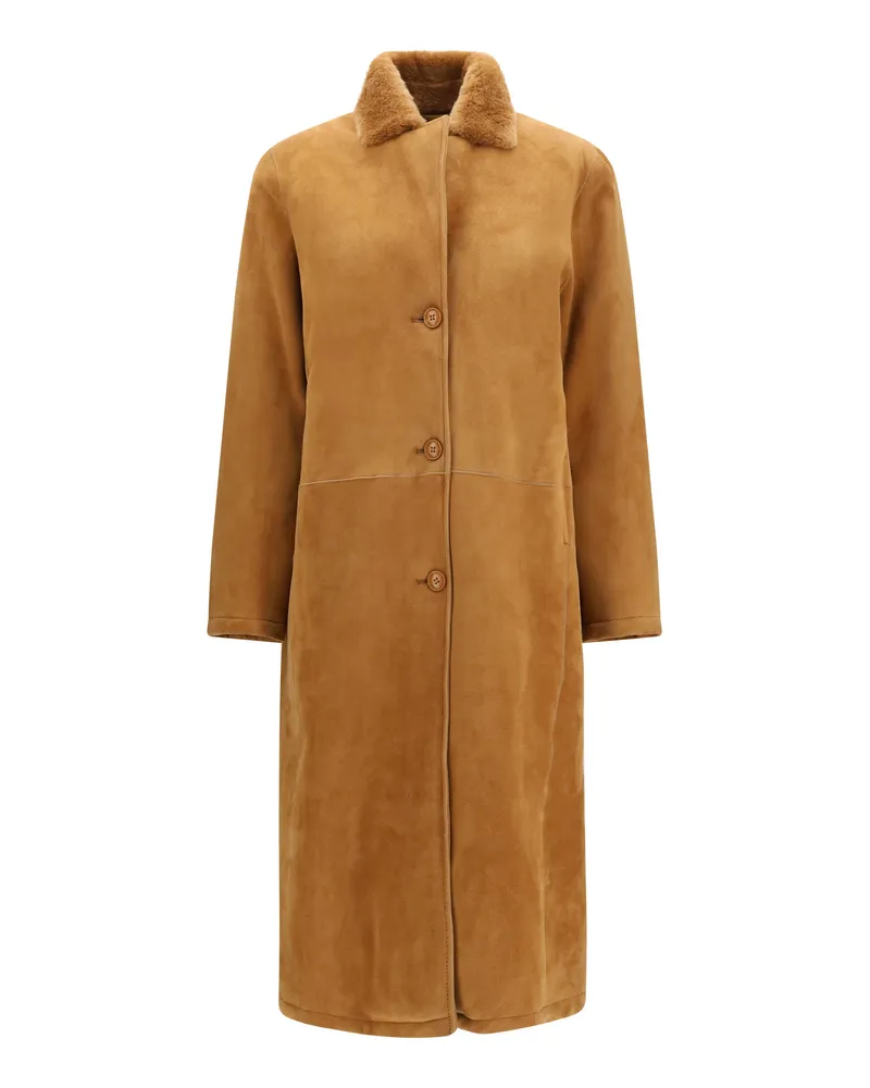 s.w.o.r.d 6.6.44 Leather Shearling Coat — Beige Beige