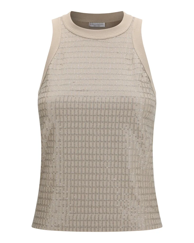 Brunello Cucinelli Women's Cotton Top With Luminous Embroidery Talc Tops Beige
