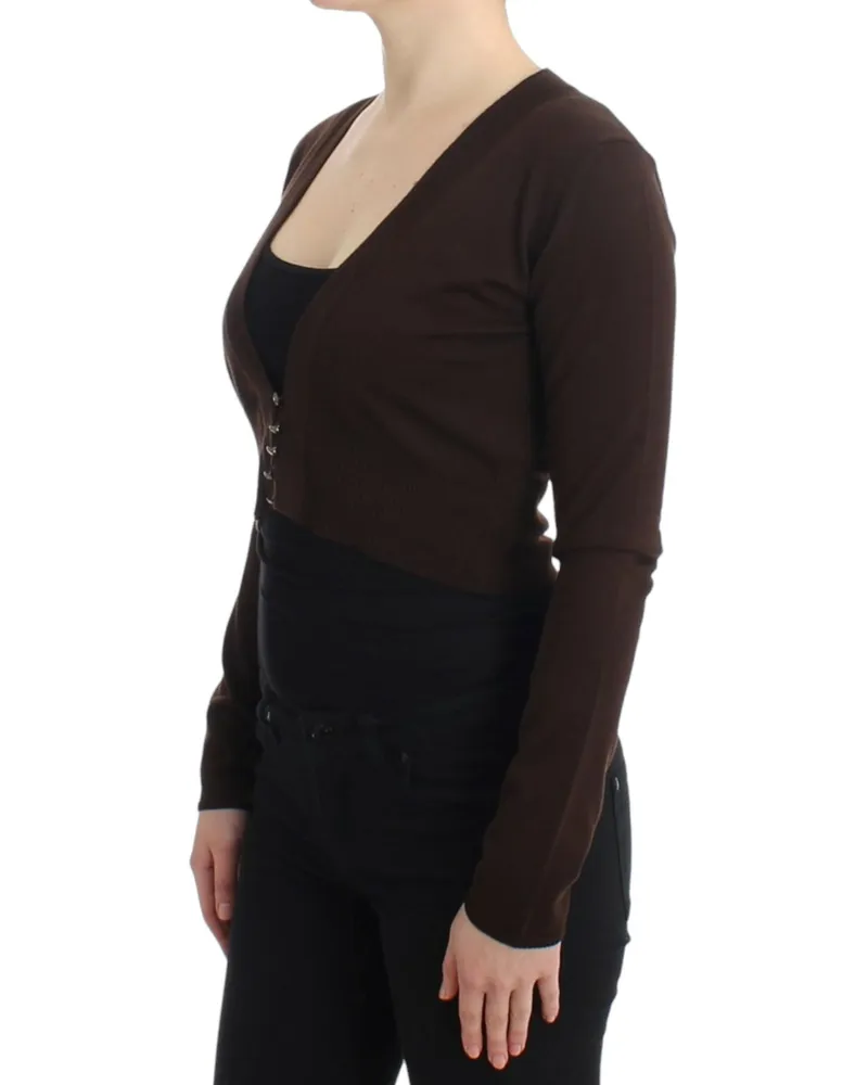Roberto Cavalli Women's Brown Cropped Wool Cardigan Virgin Clothing Brown