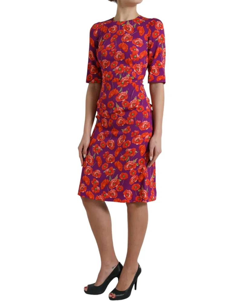 Dolce & Gabbana Women's Multicolor Floral Poppy Print Sheath Dress Silk Elastane Purple