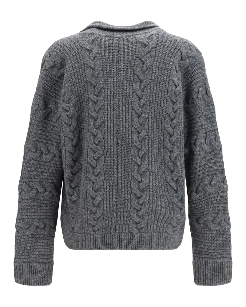 Versace Cable-Knit Merino Wool Cardigan — Gray Gray