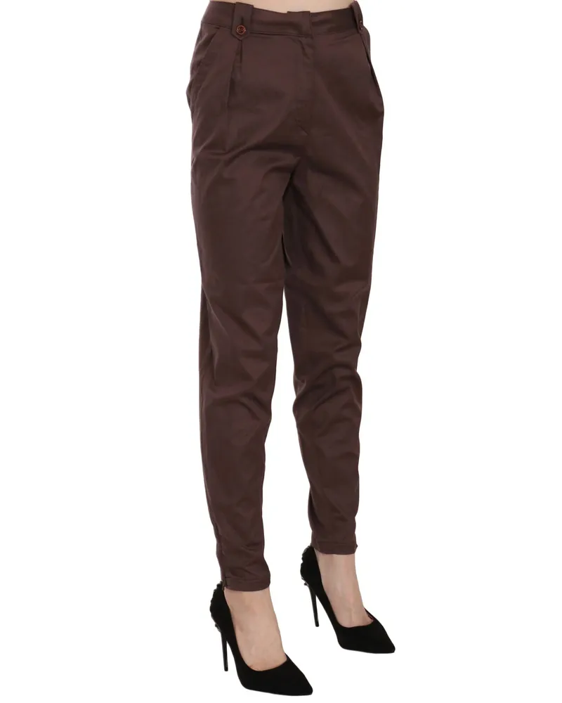 Just Cavalli High-Waist Tapered Trousers — Brown Brown