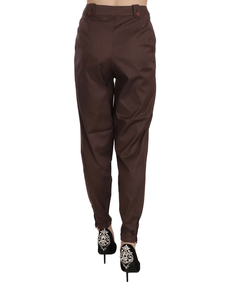 Just Cavalli Women Brown High Waist Tapered Formal Trousers Pants Cotton Elastane Brown