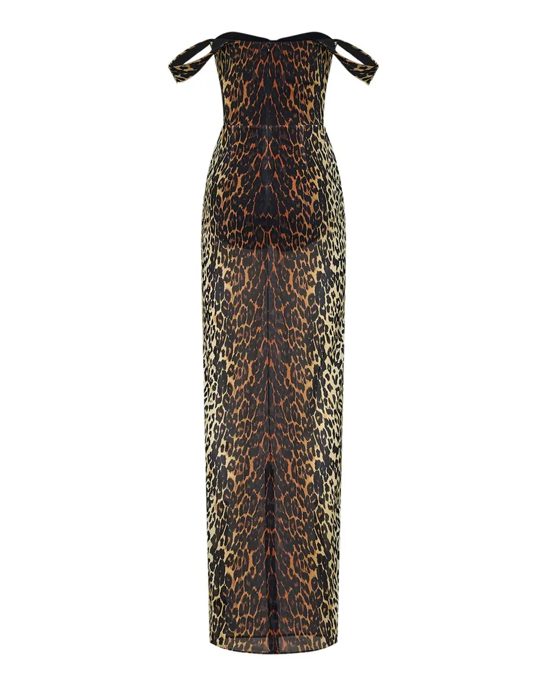 Alex Perry Women's Column Dress Brown Leopard-Print Mesh Nylon Brown