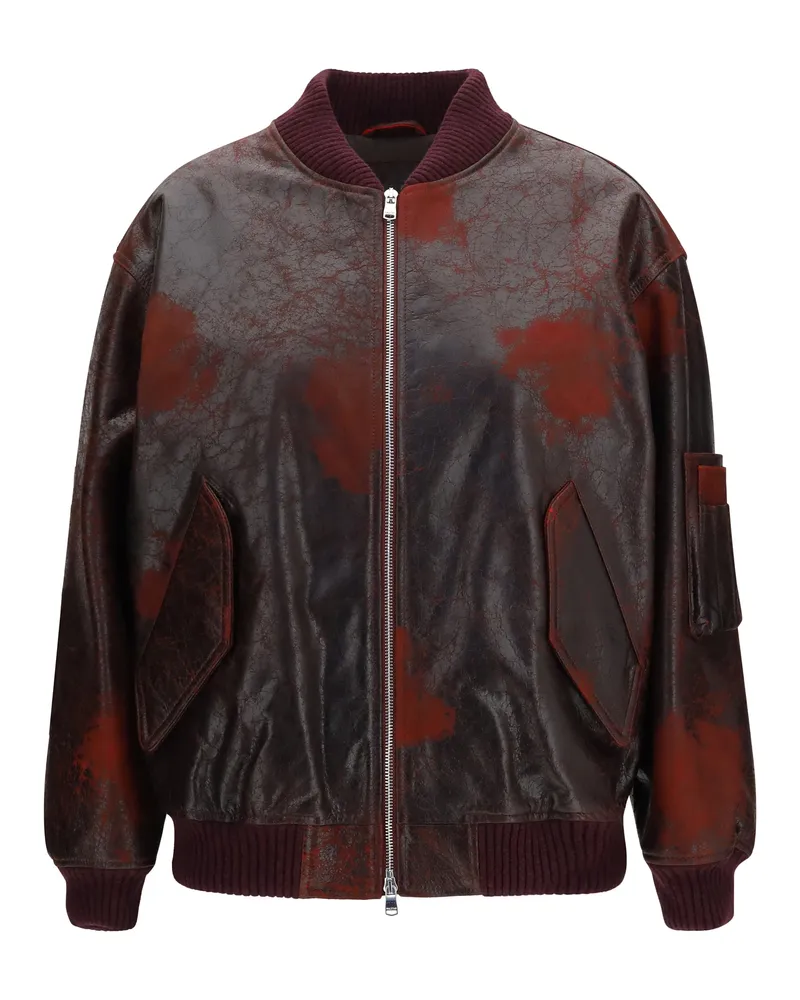 Valstar Women's Bomber Jacket Crackle Nappa Dark Red Leather Red
