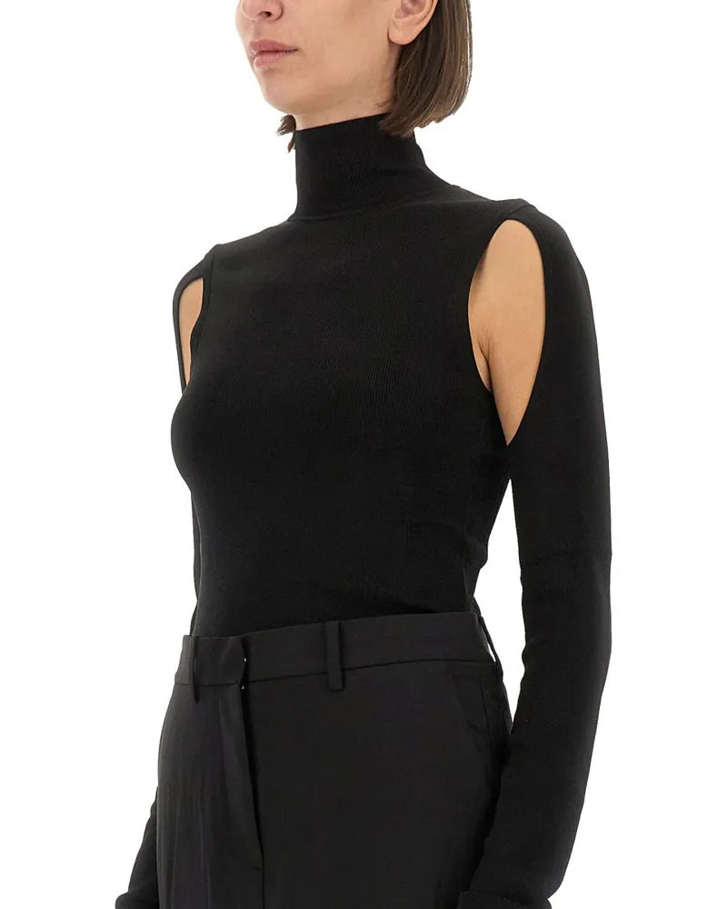 Helmut Lang Viscose Slim Fit Blouse — Black Black