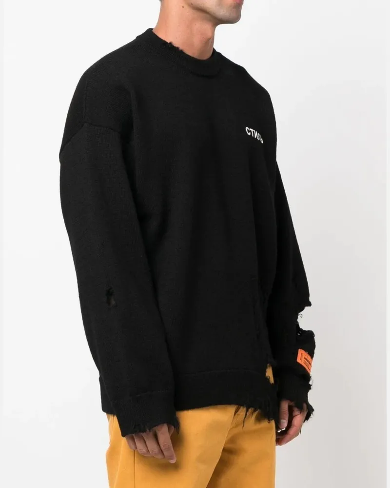Heron Preston Men's Ctnmb Logo Shredded Knit Sweater Black Clothing > Knitwear Black