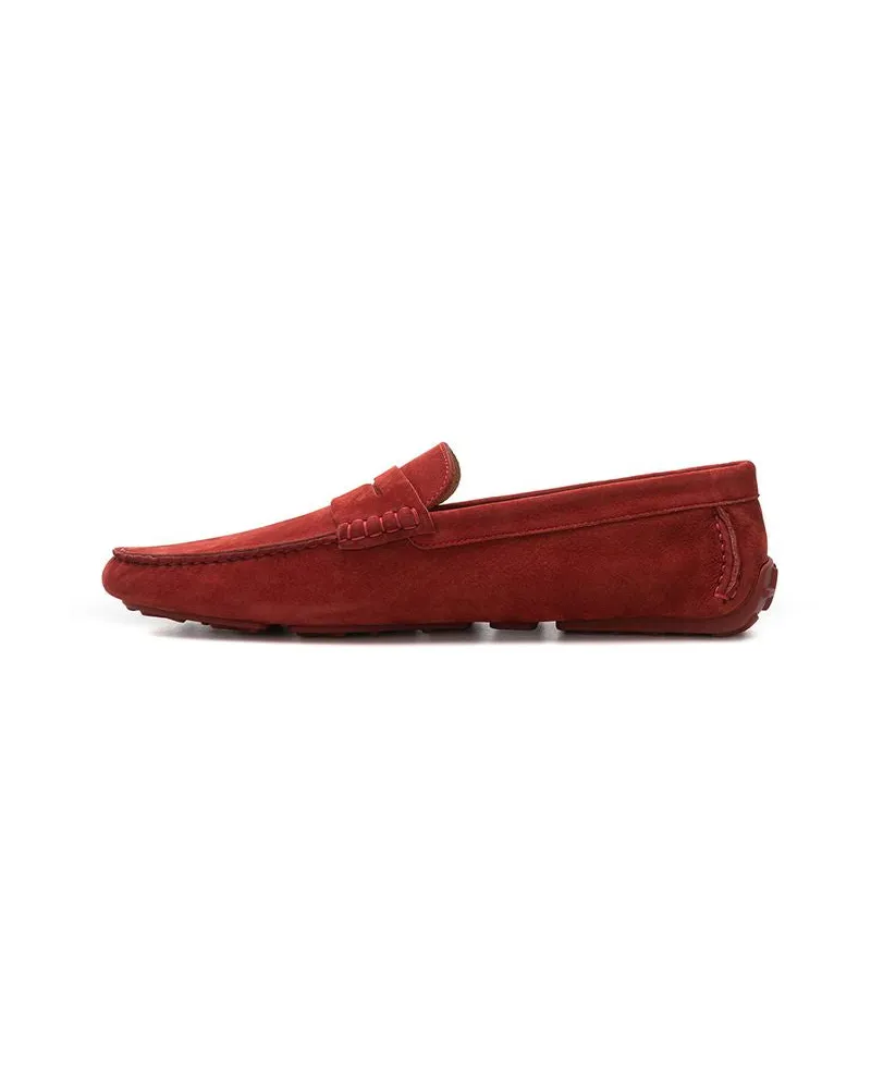 Bally Men's Bordeaux Leather Moccassin Shoe Red