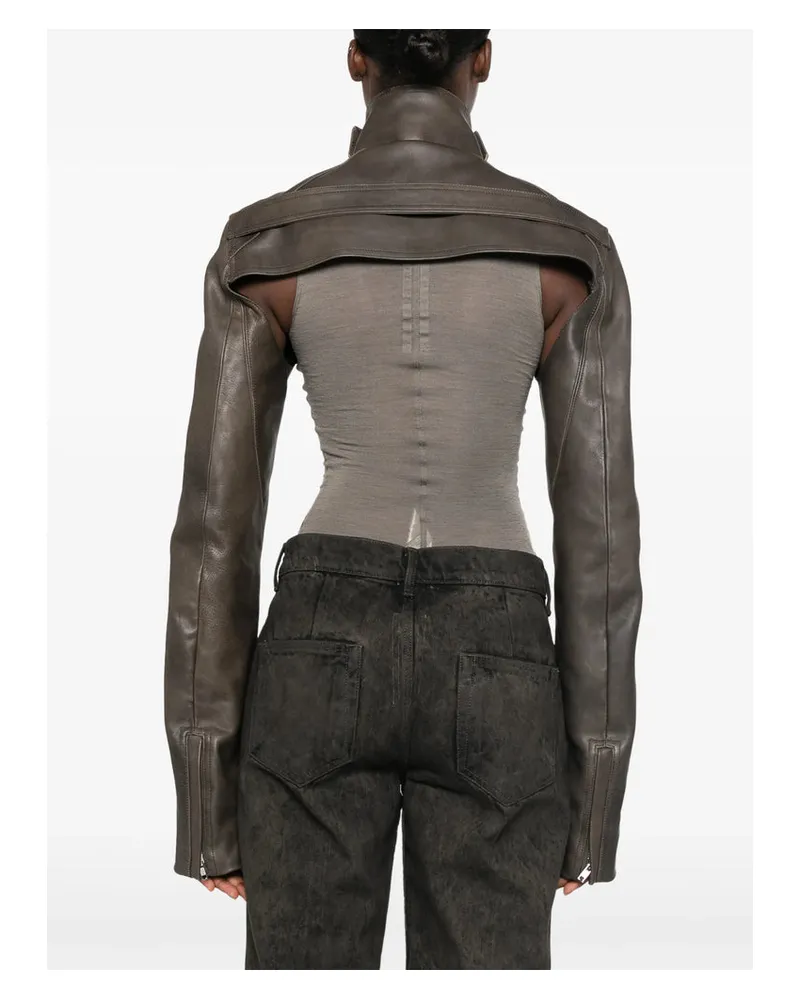 Rick Owens Cropped Leather Jacket — Brown Brown