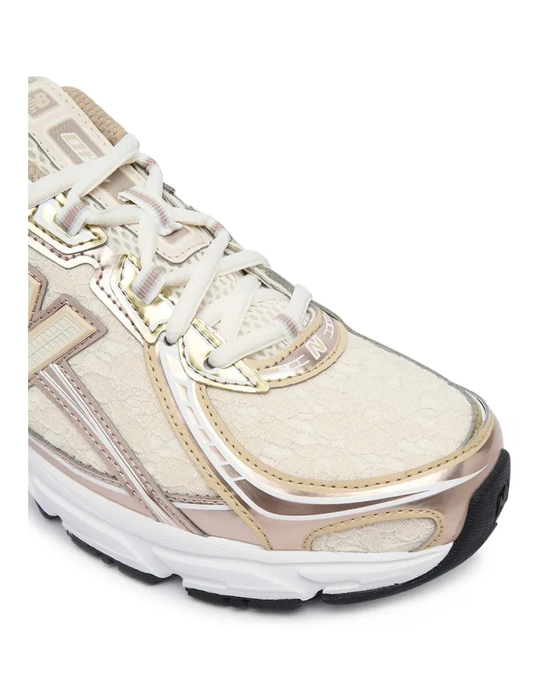 New Balance Metallic-Trimmed Mesh Sneakers — Beige Beige