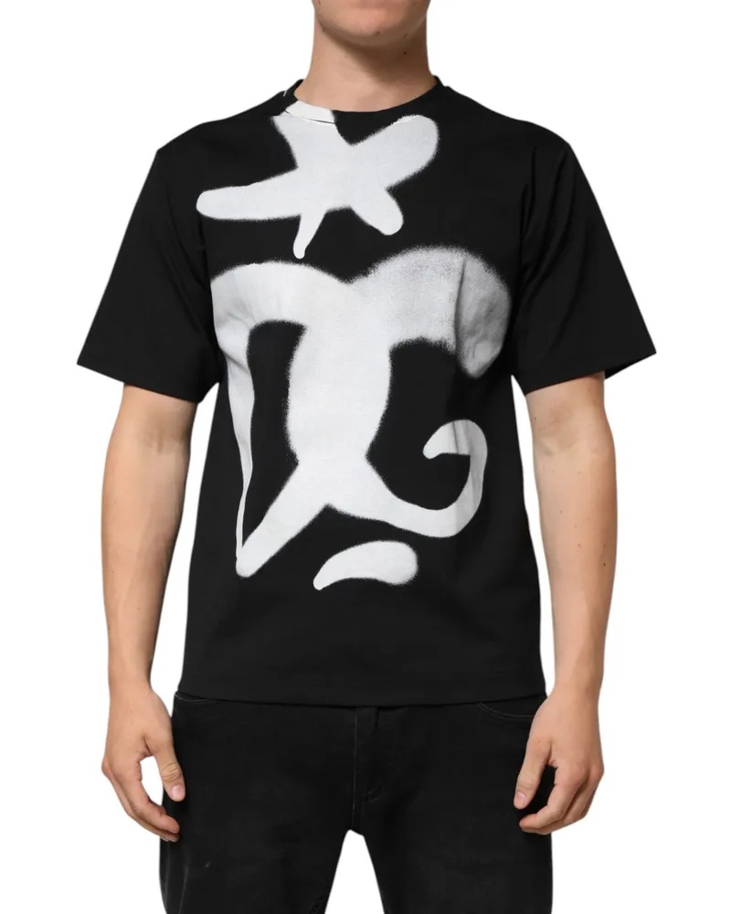 Dolce & Gabbana Men's Black Cotton Dg Logo Graffiti Short Sleeve T-Shirt Nylon Elastane Black
