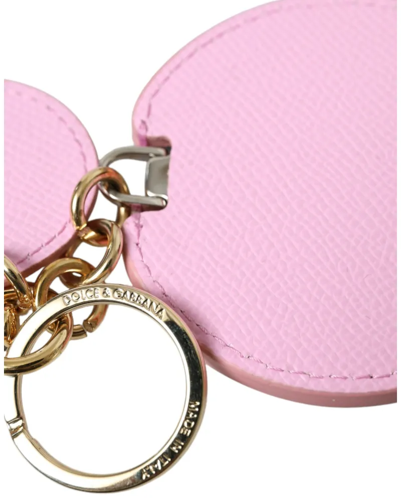 Dolce & Gabbana Women's Pink Calf Leather Gold Metal Logo Print Keyring Keychain And Accessory Pink