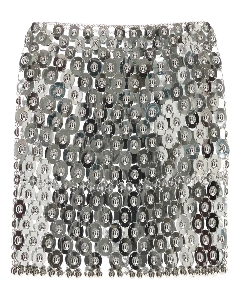 Paco Rabanne Women's Silver Metal Knit Mini Skirt Exterior: Gonne Silver