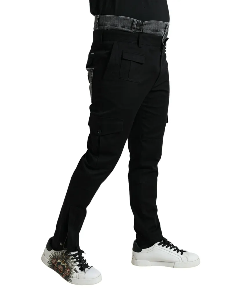 Dolce & Gabbana Men Black Gray Slim Cotton Denim Jeans Pants And Elastane Black