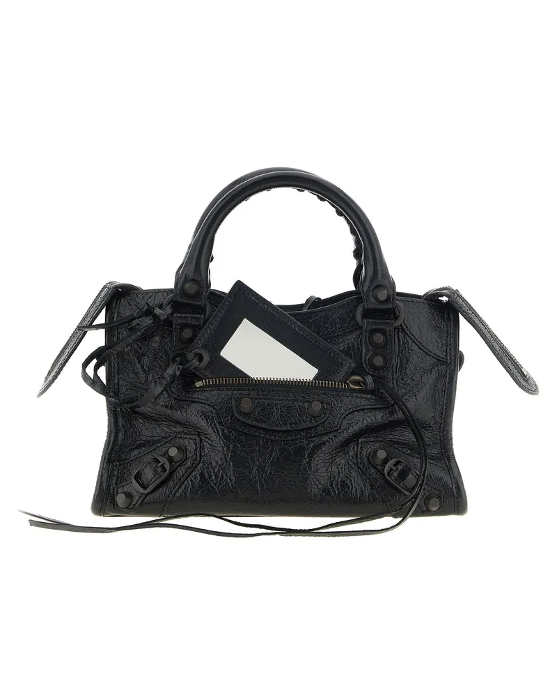 Balenciaga Le City Lambskin Leather Top Handle Bag — Black Black