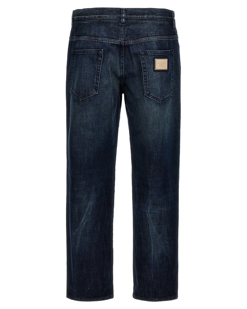 Dolce & Gabbana Frayed Side-Seam Stitching Jeans — Navy Navy