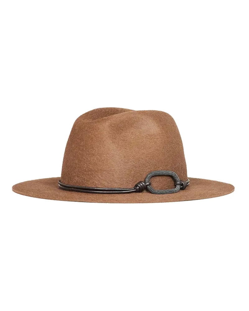 Brunello Cucinelli Women's Felt Fedora Hat With Leather Band Brown Brown