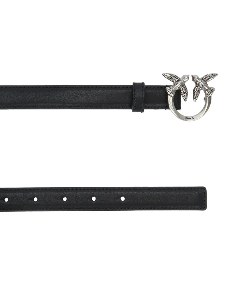 Pinko Women's Cintura Nerooldsilver Leather Cinture Belt Black